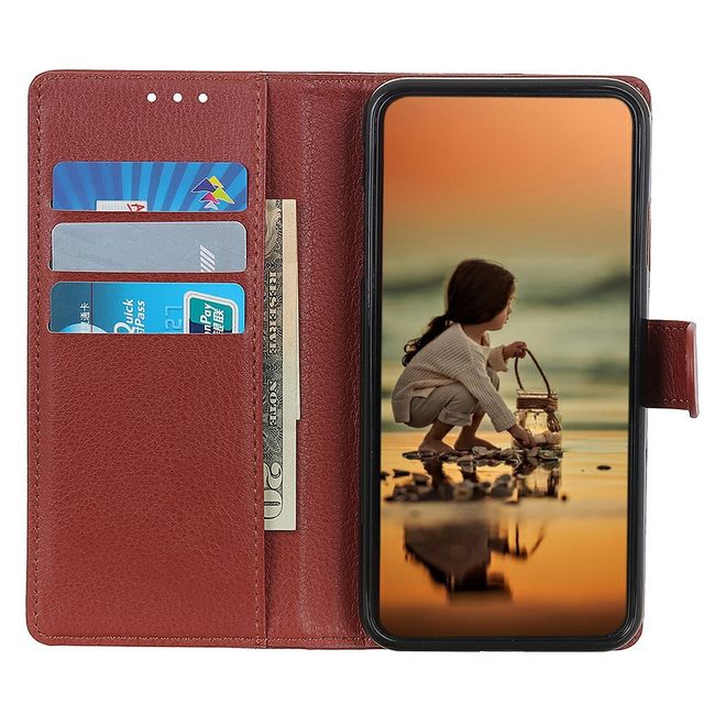 Samsung Galaxy A56 5G Handy Hülle - Litchi Leder Bookcover Series - braun