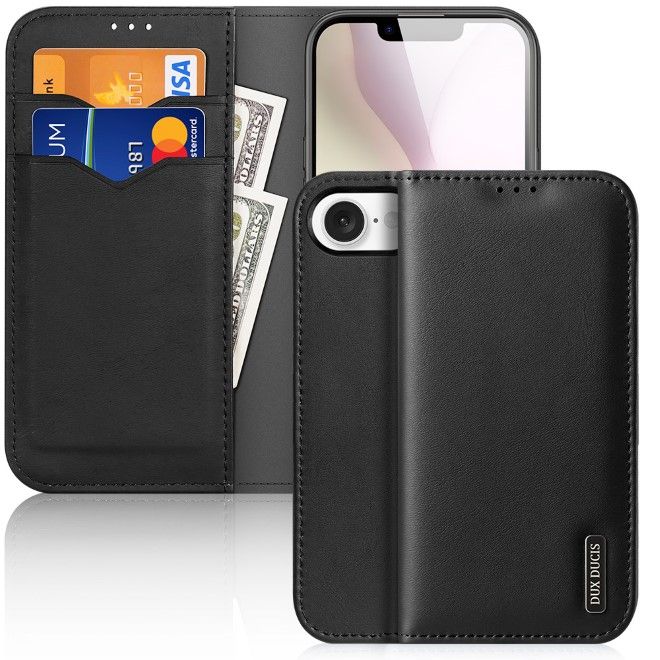 Dux Ducis - iPhone 16e Hülle - Handy Leder Case - Hivo Series - schwarz