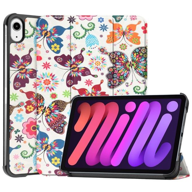 iPad mini 7 (2024) / mini 6 (2021) Hülle - Dreifach faltbares Case aus Leder - Schmetterlinge
