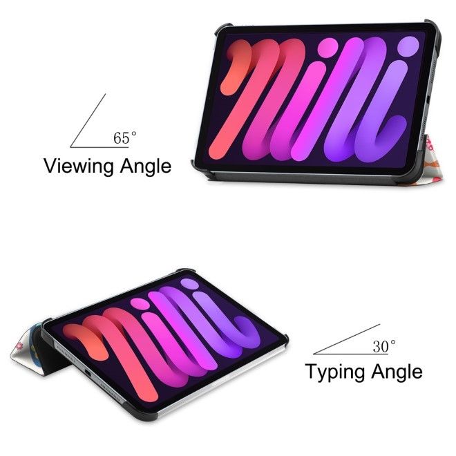 iPad mini 7 (2024) / mini 6 (2021) Hülle - Dreifach faltbares Case aus Leder - Schmetterlinge