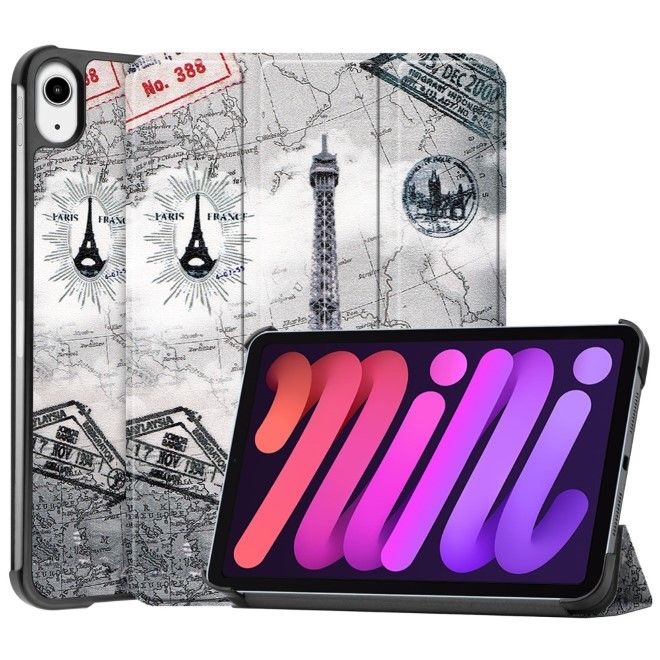 iPad mini 7 (2024) / mini 6 (2021) Hülle - Dreifach faltbares Case aus Leder - Eiffelturm
