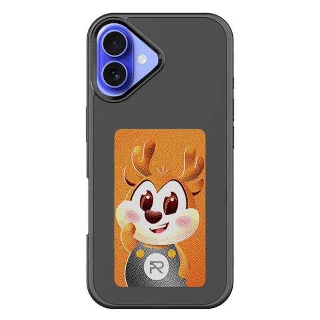 Coque pour iPhone 16 - Coque rigide en TPU et acrylique - Écran 4 couleurs à encre électronique personnalisable avec NFC - Noir