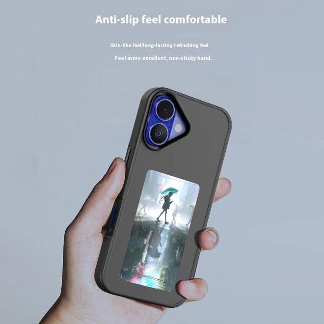 Coque pour iPhone 16 - Coque rigide en TPU et acrylique - Écran 4 couleurs à encre électronique personnalisable avec NFC - Noir