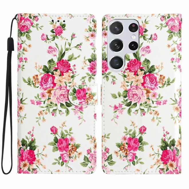 Samsung Galaxy S25 Ultra Handy Hülle - Leder Bookcover Image Series - rote Blumen