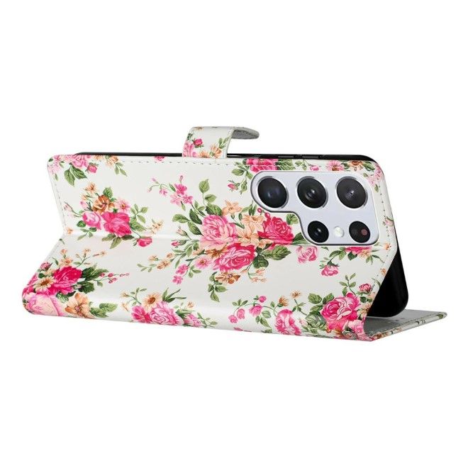 Samsung Galaxy S25 Ultra Handy Hülle - Leder Bookcover Image Series - rote Blumen