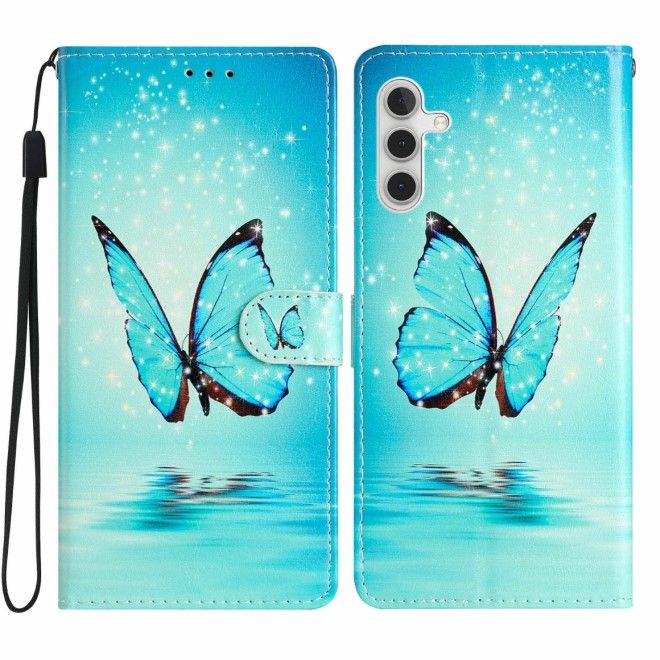 Samsung Galaxy S25+ Handy Hülle - Leder Bookcover Image Series - blauer Schmetterling