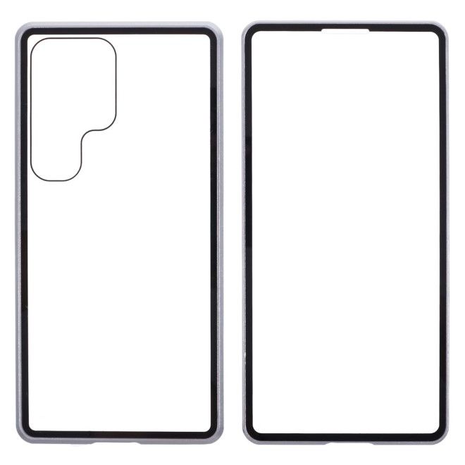 Samsung Galaxy S25 Ultra Hülle - 360 Grad PanzerGlas Alu Case mit Magnet-Technologie - silber