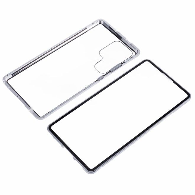 Samsung Galaxy S25 Ultra Hülle - 360 Grad PanzerGlas Alu Case mit Magnet-Technologie - silber