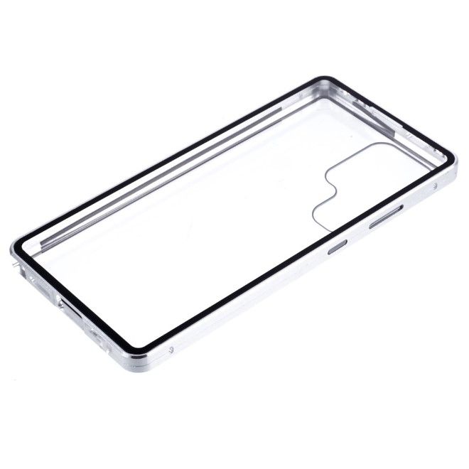 Samsung Galaxy S25 Ultra Hülle - 360 Grad PanzerGlas Alu Case mit Magnet-Technologie - silber