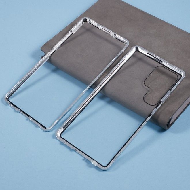 Samsung Galaxy S25 Ultra Hülle - 360 Grad PanzerGlas Alu Case mit Magnet-Technologie - silber