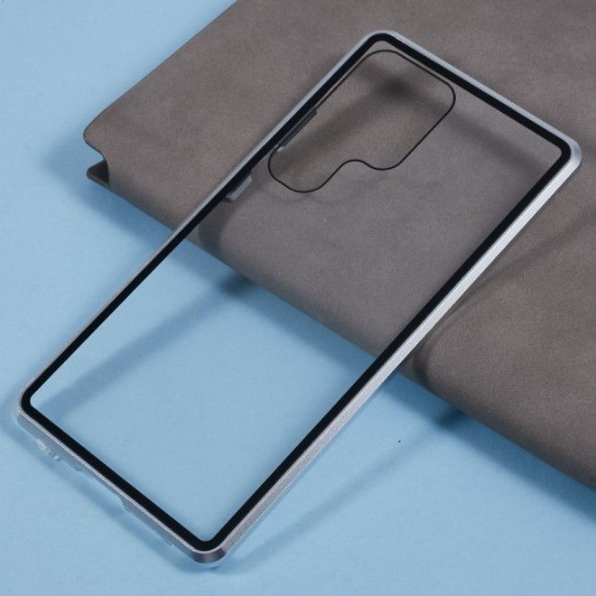 Samsung Galaxy S25 Ultra Hülle - 360 Grad PanzerGlas Alu Case mit Magnet-Technologie - silber