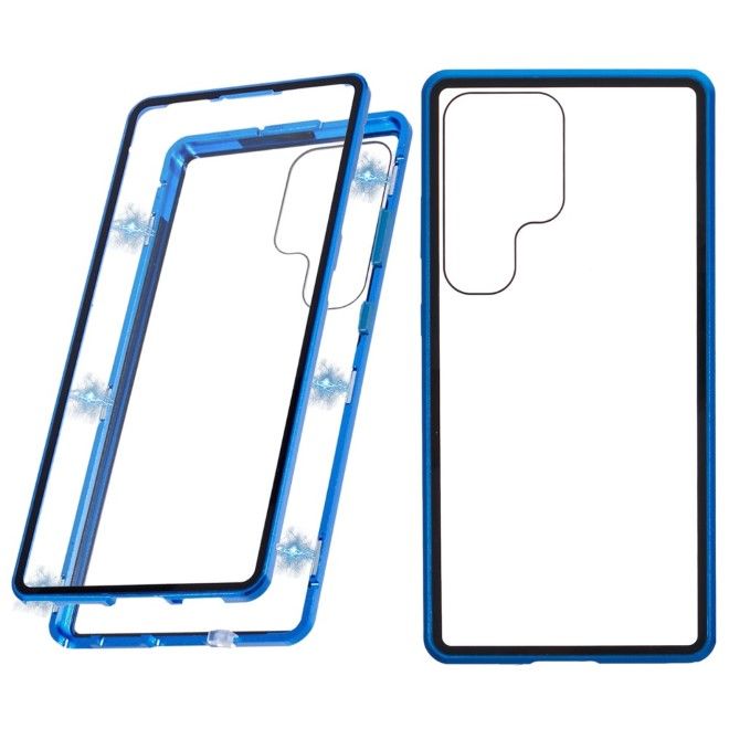 Samsung Galaxy S25 Ultra Hülle - 360 Grad PanzerGlas Alu Case mit Magnet-Technologie - blau