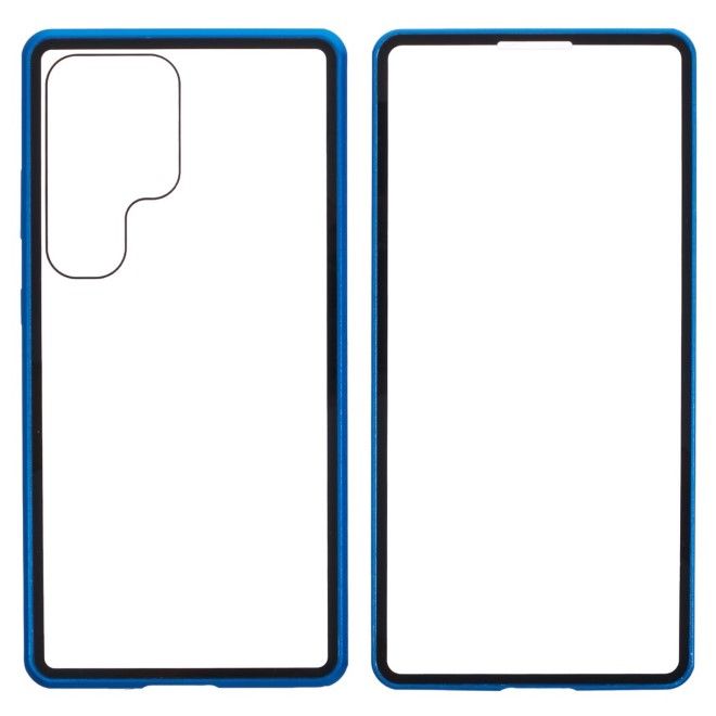 Samsung Galaxy S25 Ultra Hülle - 360 Grad PanzerGlas Alu Case mit Magnet-Technologie - blau