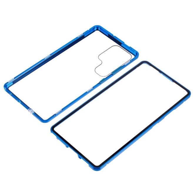 Samsung Galaxy S25 Ultra Hülle - 360 Grad PanzerGlas Alu Case mit Magnet-Technologie - blau