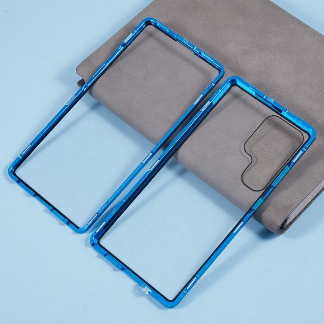 Samsung Galaxy S25 Ultra Hülle - 360 Grad PanzerGlas Alu Case mit Magnet-Technologie - blau