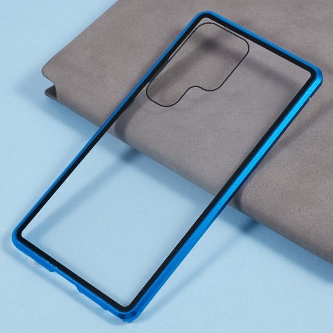 Samsung Galaxy S25 Ultra Hülle - 360 Grad PanzerGlas Alu Case mit Magnet-Technologie - blau