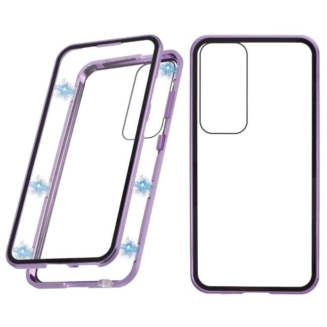 Samsung Galaxy S25 Hülle - 360 Grad PanzerGlas Alu Case mit Magnet-Technologie - purpur