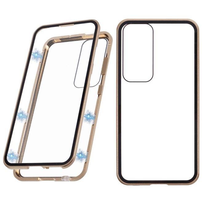 Samsung Galaxy S25 Hülle - 360 Grad PanzerGlas Alu Case mit Magnet-Technologie - gold