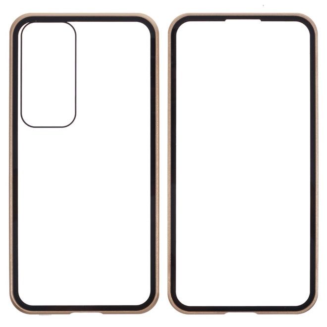 Samsung Galaxy S25 Hülle - 360 Grad PanzerGlas Alu Case mit Magnet-Technologie - gold
