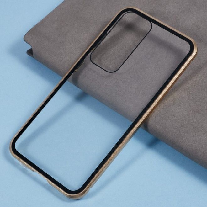 Samsung Galaxy S25 Hülle - 360 Grad PanzerGlas Alu Case mit Magnet-Technologie - gold