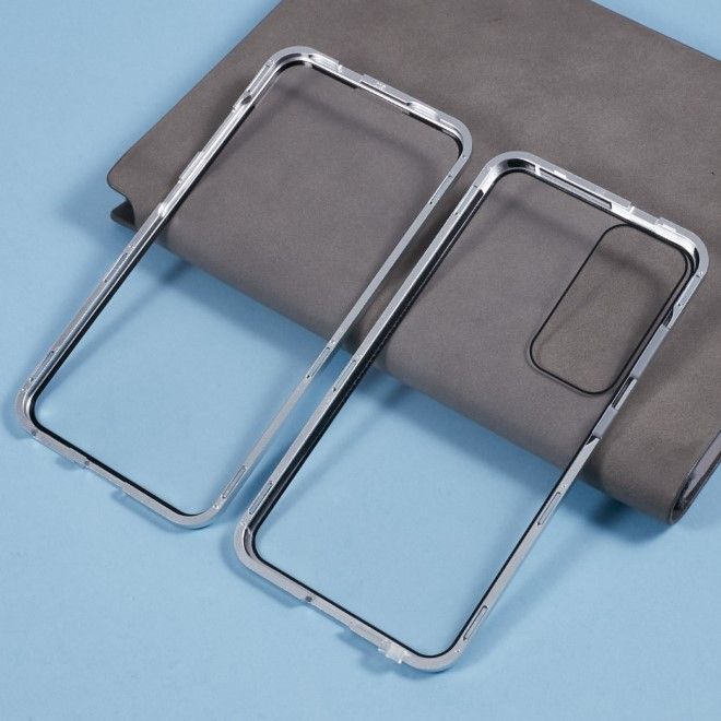 Samsung Galaxy S25 Hülle - 360 Grad PanzerGlas Alu Case mit Magnet-Technologie - silber