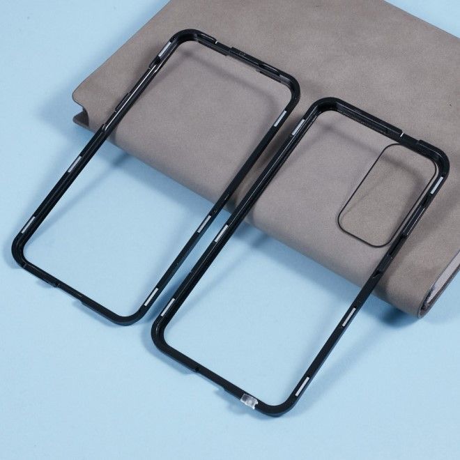 Samsung Galaxy S25 Hülle - 360 Grad PanzerGlas Alu Case mit Magnet-Technologie - schwarz