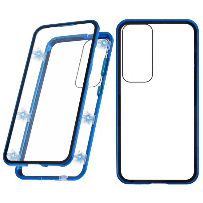 Samsung Galaxy S25 Hülle - 360 Grad PanzerGlas Alu Case mit Magnet-Technologie - blau