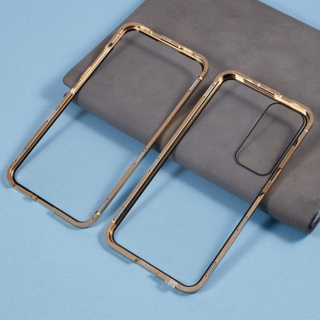 Samsung Galaxy S25+ Hülle - 360 Grad PanzerGlas Alu Case mit Magnet-Technologie - gold