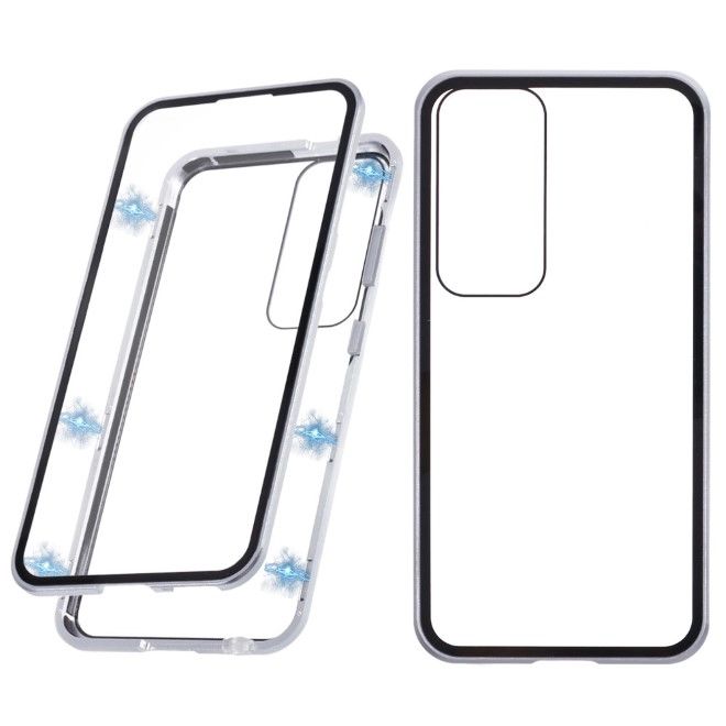 Samsung Galaxy S25+ Hülle - 360 Grad PanzerGlas Alu Case mit Magnet-Technologie - silber