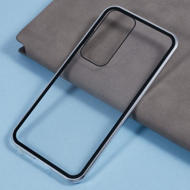 Samsung Galaxy S25+ Hülle - 360 Grad PanzerGlas Alu Case mit Magnet-Technologie - silber