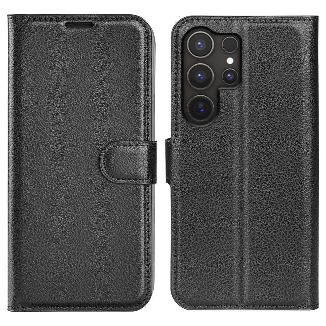 Samsung Galaxy S25 Ultra Handy Hülle - Litchi Leder Bookcover Series - schwarz