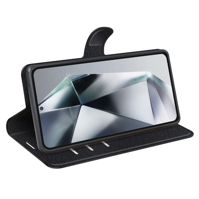 Samsung Galaxy S25 Ultra Handy Hülle - Litchi Leder Bookcover Series - schwarz