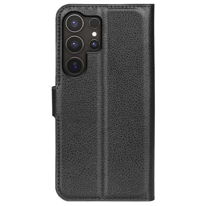 Samsung Galaxy S25 Ultra Handy Hülle - Litchi Leder Bookcover Series - schwarz