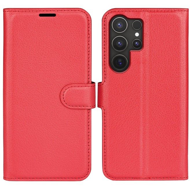 Samsung Galaxy S25 Ultra Handy Hülle - Litchi Leder Bookcover Series - rot