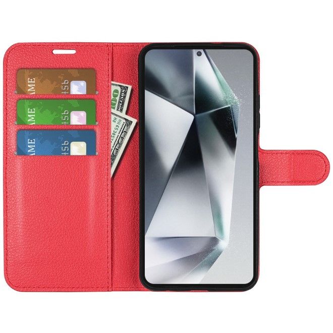 Samsung Galaxy S25 Ultra Handy Hülle - Litchi Leder Bookcover Series - rot
