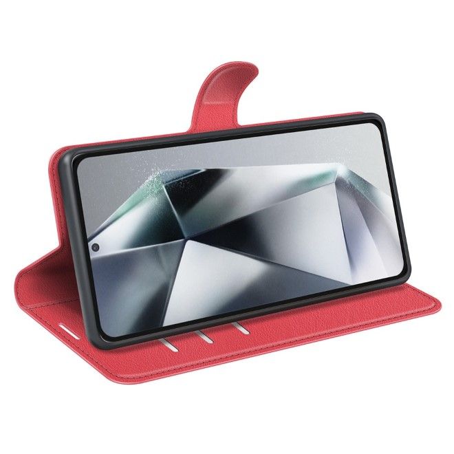 Samsung Galaxy S25 Ultra Handy Hülle - Litchi Leder Bookcover Series - rot