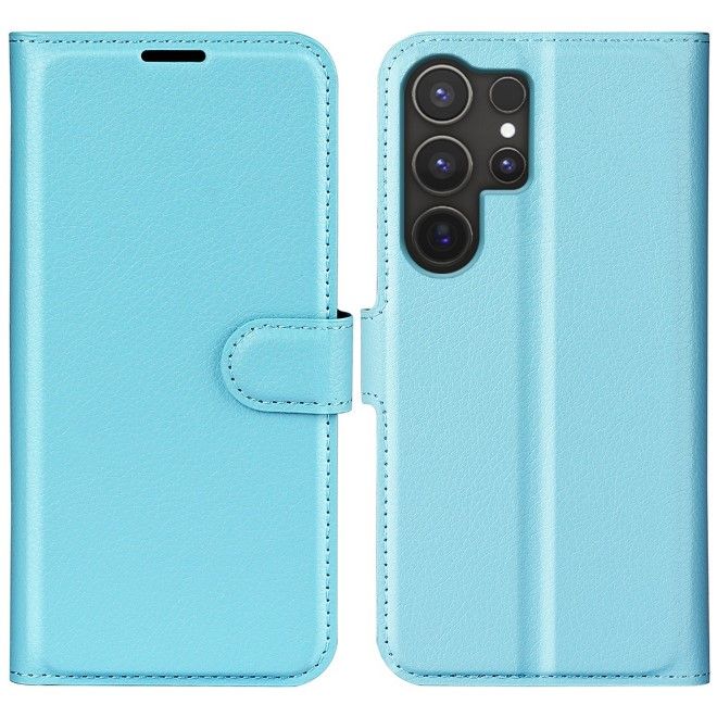 Samsung Galaxy S25 Ultra Handy Hülle - Litchi Leder Bookcover Series - blau