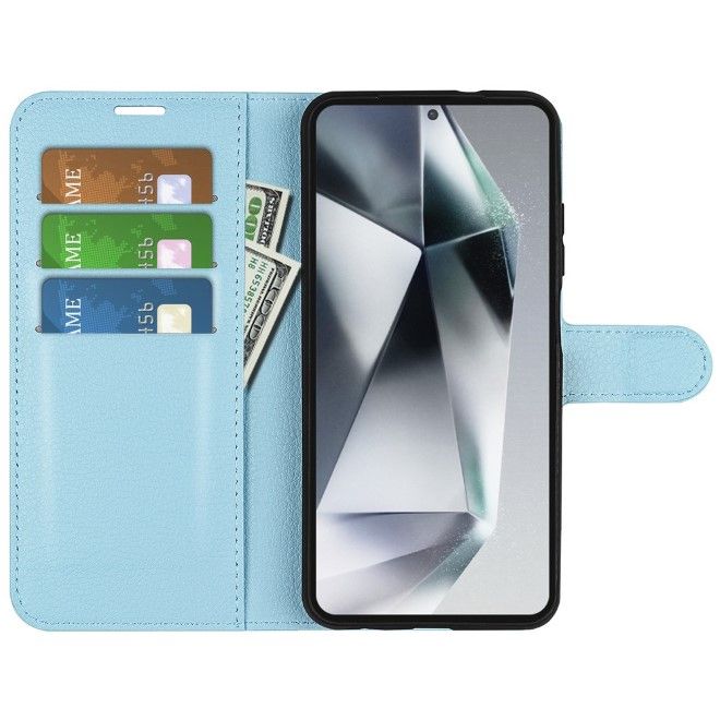 Samsung Galaxy S25 Ultra Handy Hülle - Litchi Leder Bookcover Series - blau