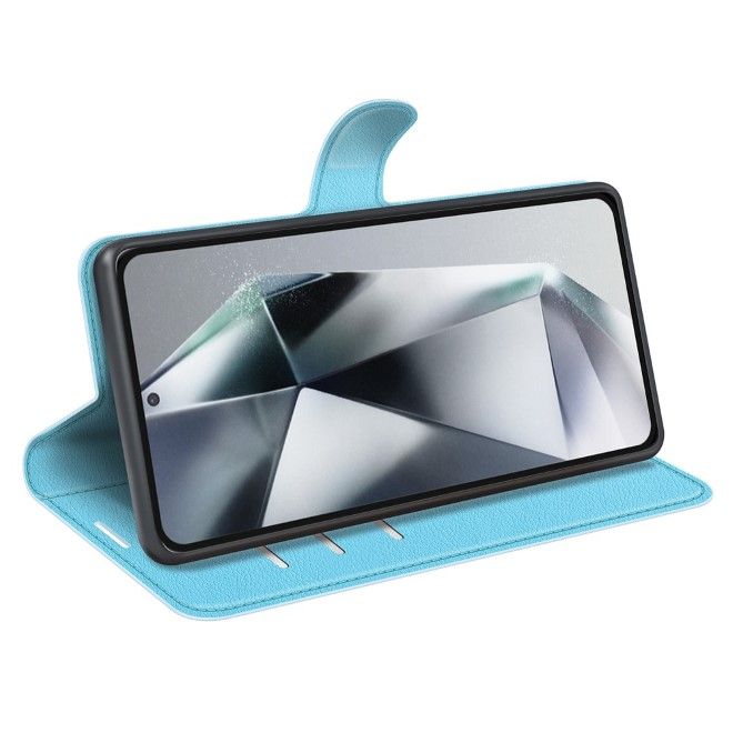 Samsung Galaxy S25 Ultra Handy Hülle - Litchi Leder Bookcover Series - blau