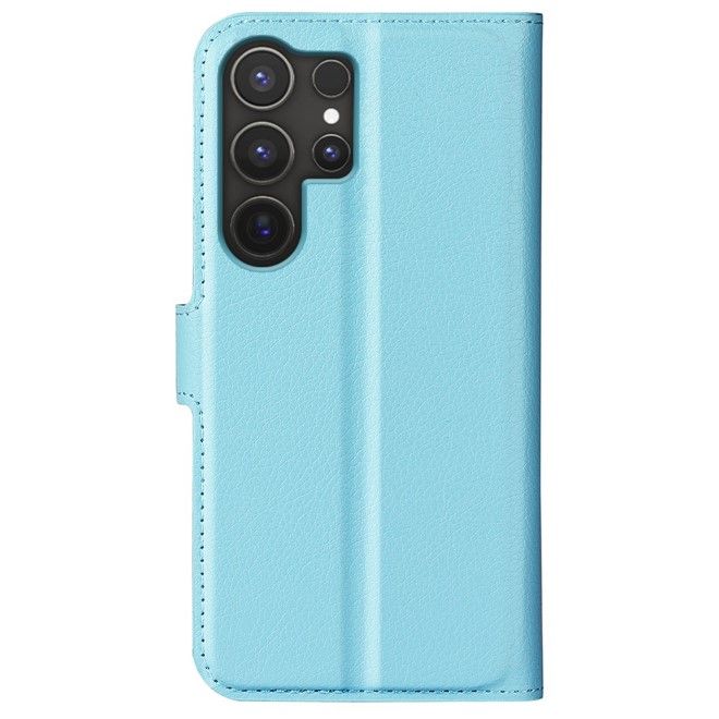 Samsung Galaxy S25 Ultra Handy Hülle - Litchi Leder Bookcover Series - blau