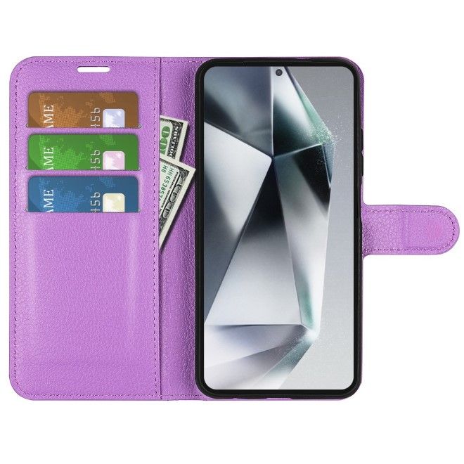 Samsung Galaxy S25 Ultra Handy Hülle - Litchi Leder Bookcover Series - purpur
