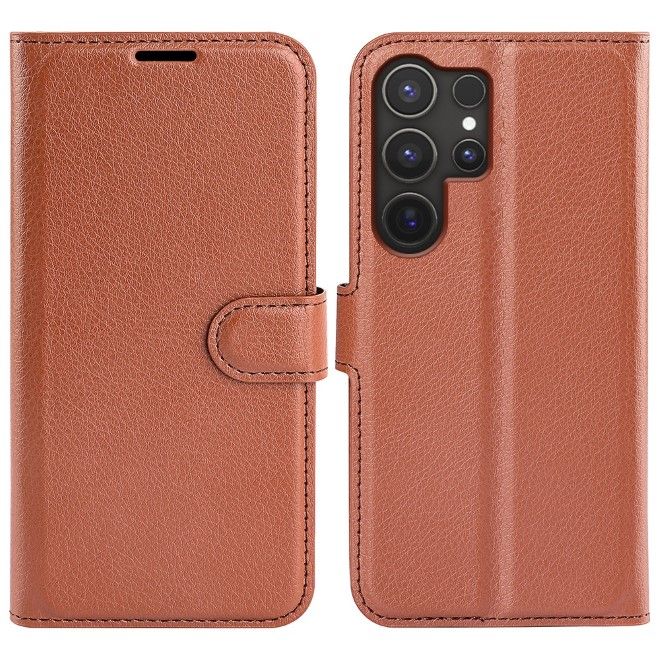 Samsung Galaxy S25 Ultra Handy Hülle - Litchi Leder Bookcover Series - braun