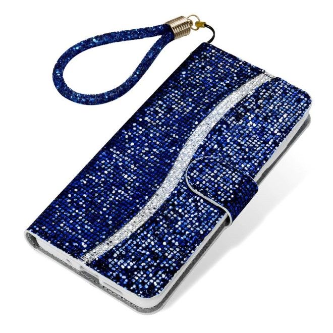 Samsung Galaxy S25 Ultra Handy Hülle - Glitzer Leder Bookcover - PU Leather Bling Series - blau