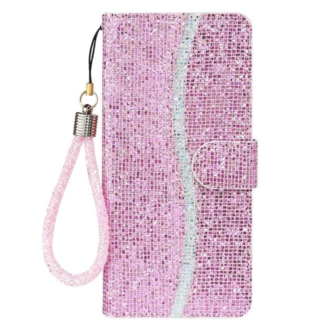 Samsung Galaxy S25 Ultra Handy Hülle - Glitzer Leder Bookcover - PU Leather Bling Series - pink