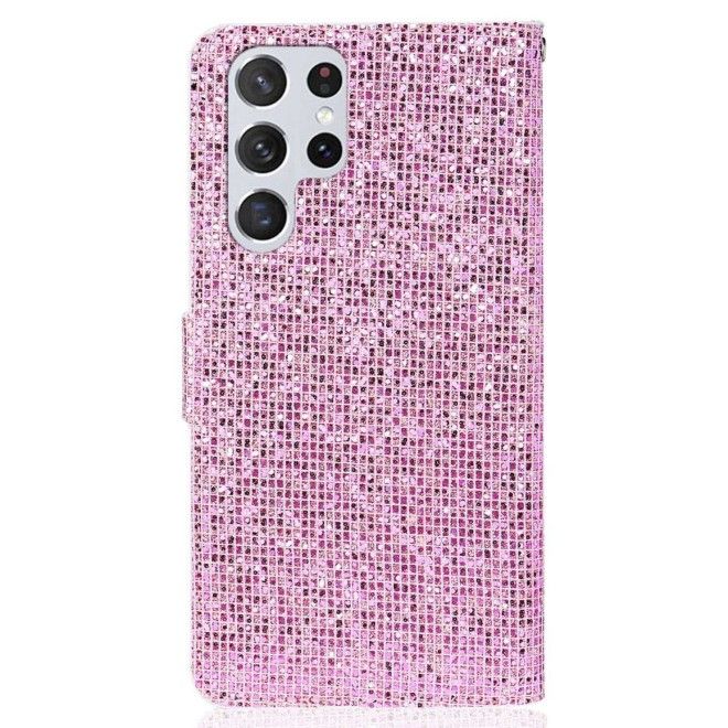 Samsung Galaxy S25 Ultra Handy Hülle - Glitzer Leder Bookcover - PU Leather Bling Series - pink