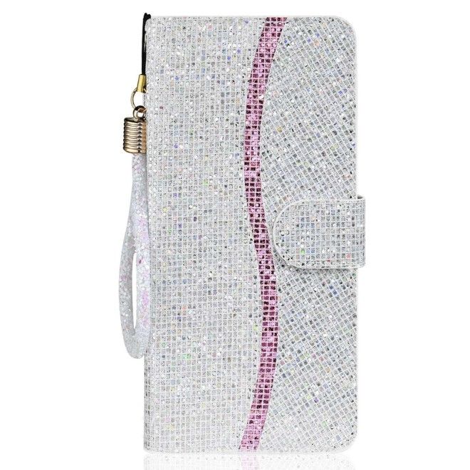 Samsung Galaxy S25 Ultra Handy Hülle - Glitzer Leder Bookcover - PU Leather Bling Series - silber