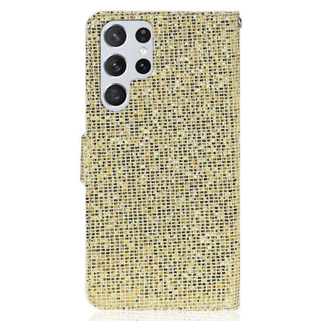 Samsung Galaxy S25 Ultra Handy Hülle - Glitzer Leder Bookcover - PU Leather Bling Series - gold