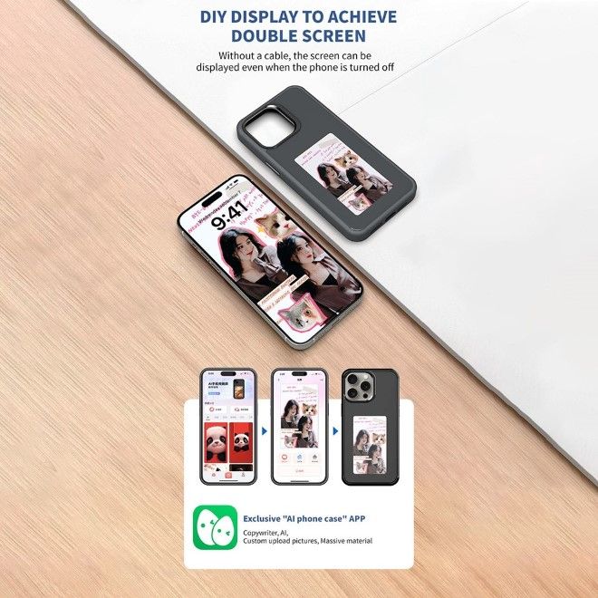 iPhone 16 Pro Phone Case - Hard Case made of TPU and Acrylic - with DIY E-Ink 4-Color Display with NFC - Black