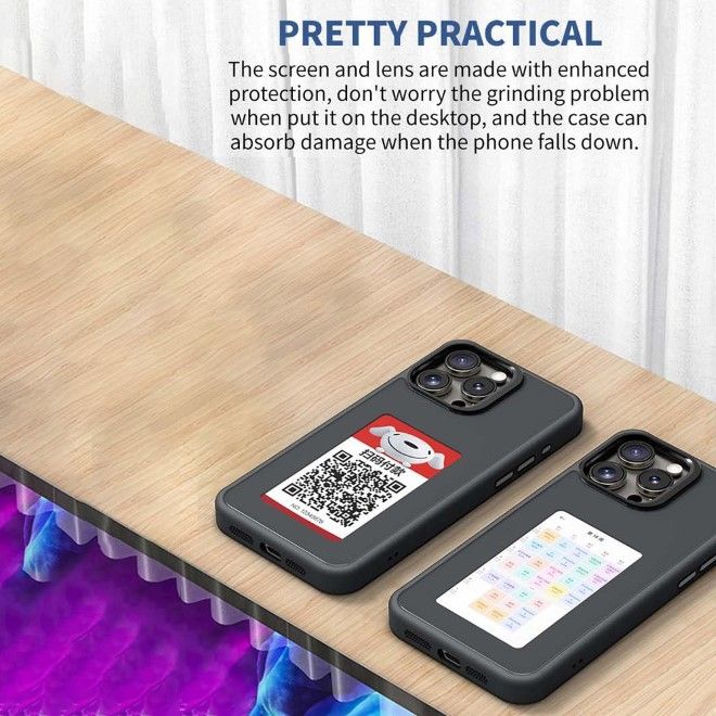 iPhone 16 Pro Phone Case - Hard Case made of TPU and Acrylic - with DIY E-Ink 4-Color Display with NFC - Black
