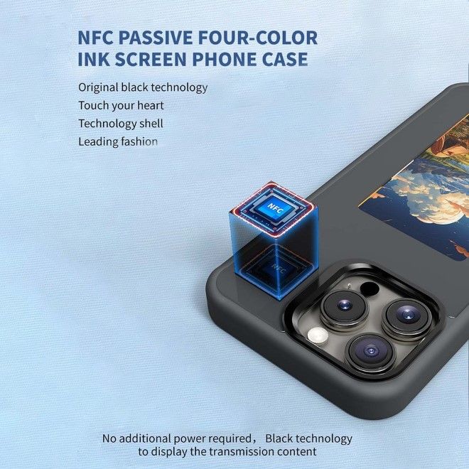 Coque pour iPhone 16 Pro Max - Coque rigide en TPU et acrylique - Écran 4 couleurs à encre électronique personnalisable avec NFC - Noir